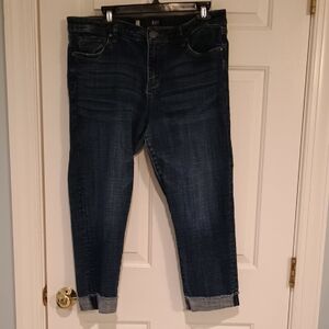 Kut from the Kloth Dark Blue Denim Jeans with Orange Stitching